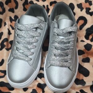 SHEIN Shimmering Silver Sneakers